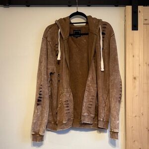 Lilly & Lottie Distressed Brown Hoodie with White Drawstrings